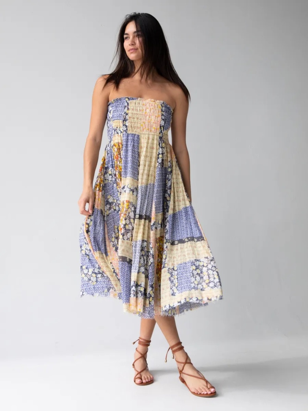 Natural Life Laurel Convertible Maxi Skirt Dress- Blue Patchwork XS/S